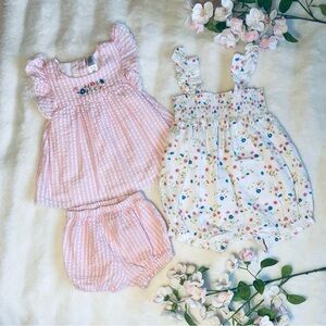 Baby Girl Pink & White Striped and Floral Romper, Top, & Shorts Set 18 Months